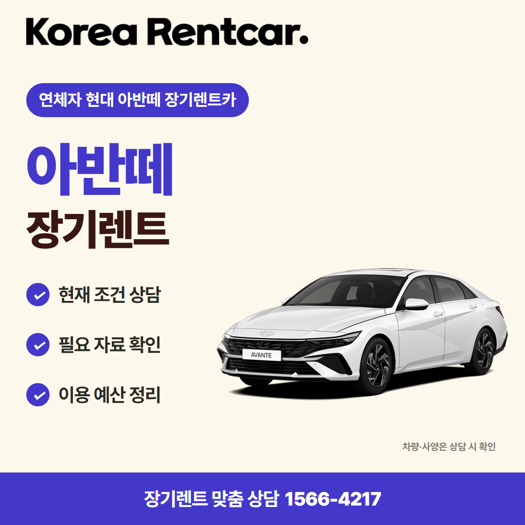 연체자 현대 아반떼 장기렌트카 차량 선택 카드뉴스