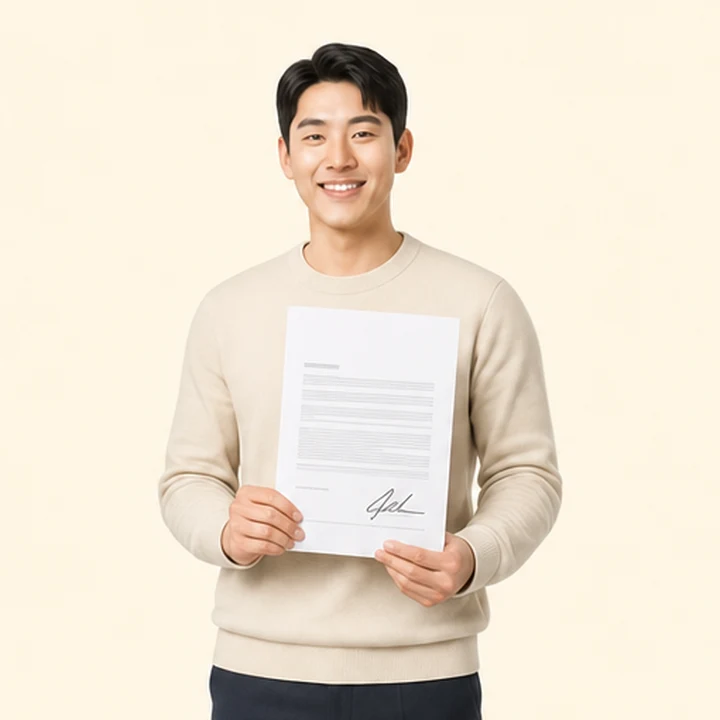 연체자 현대 아반떼 장기렌트카 서면 견적서를 들고 있는 고객